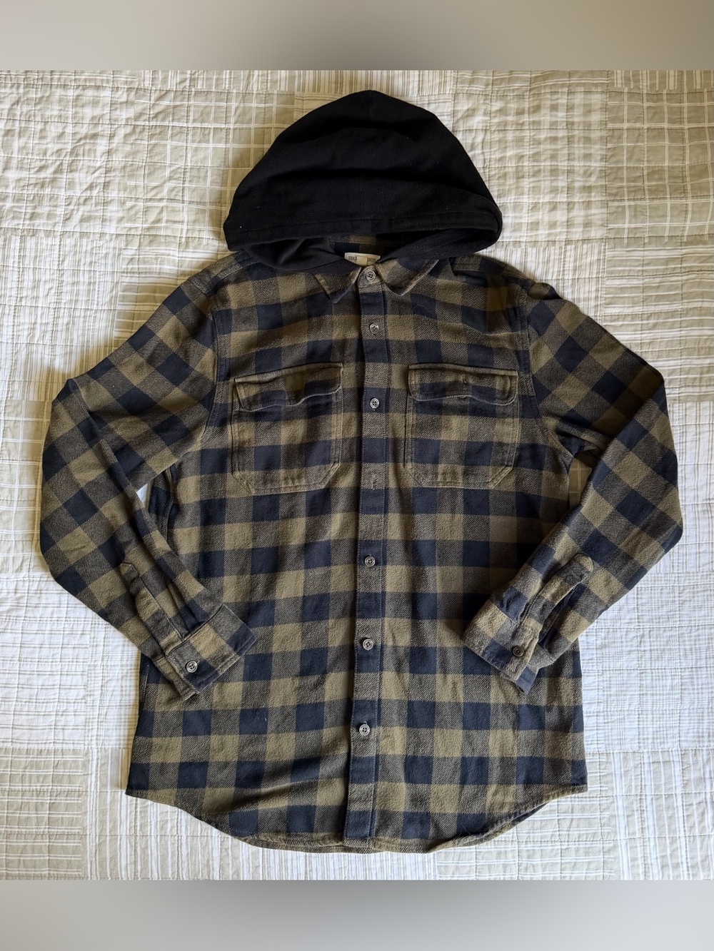 Tucker + Tate Black & Olive Plaid Hooded Shirt Jacket
